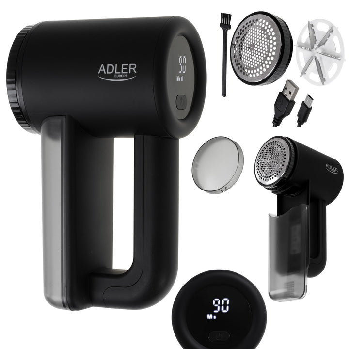 Adler fabric shaver, LCD display, 3 operating speeds, black, AD 9617 black