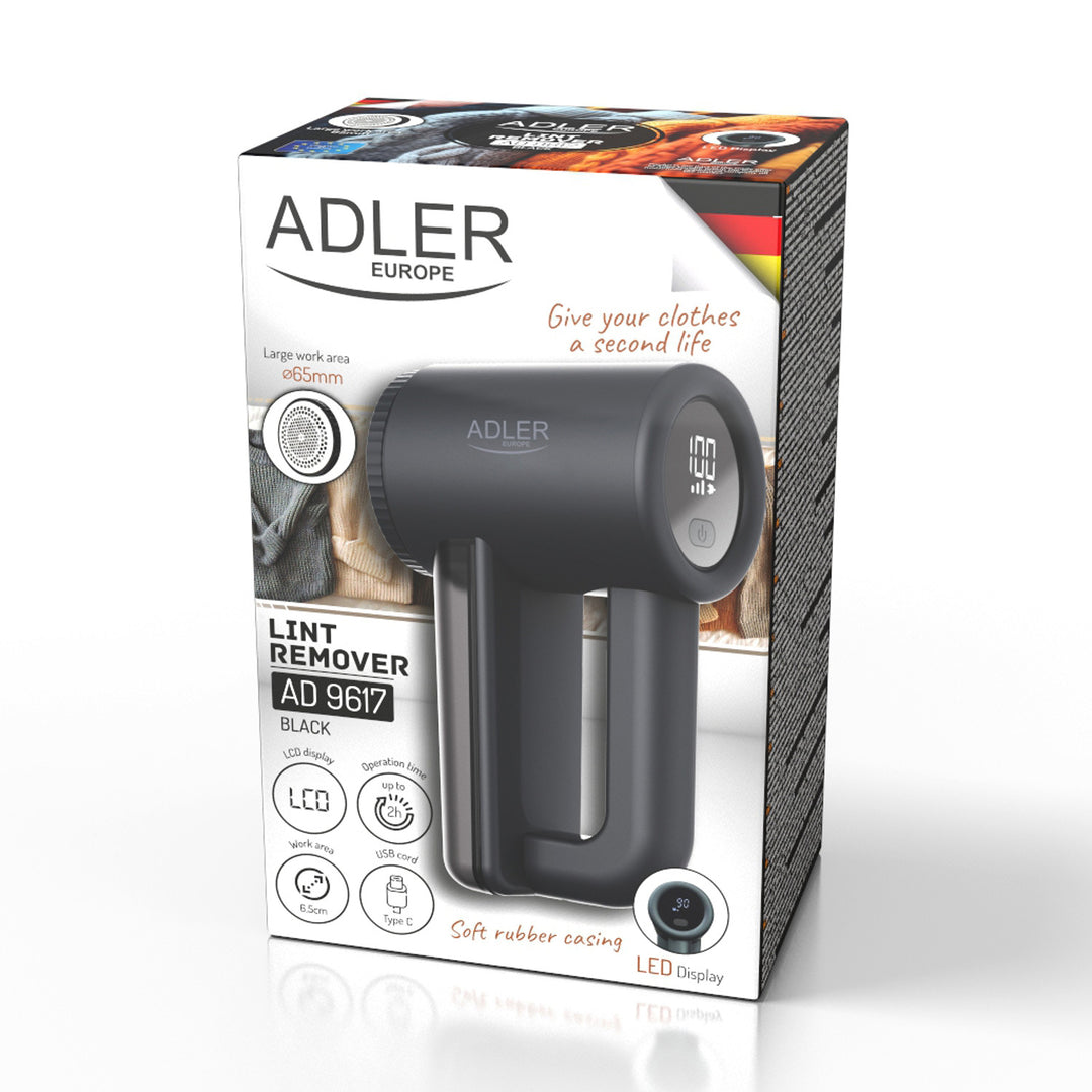 Adler fabric shaver, LCD display, 3 operating speeds, black, AD 9617 black