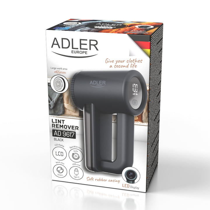 Adler fabric shaver, LCD display, 3 operating speeds, black, AD 9617 black