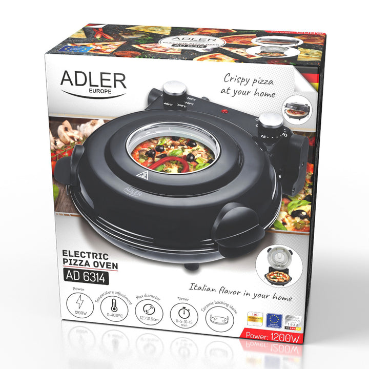 Adler pizza oven, temperature control up to 400°C, ceramic stone, two heating elements, AD 6314