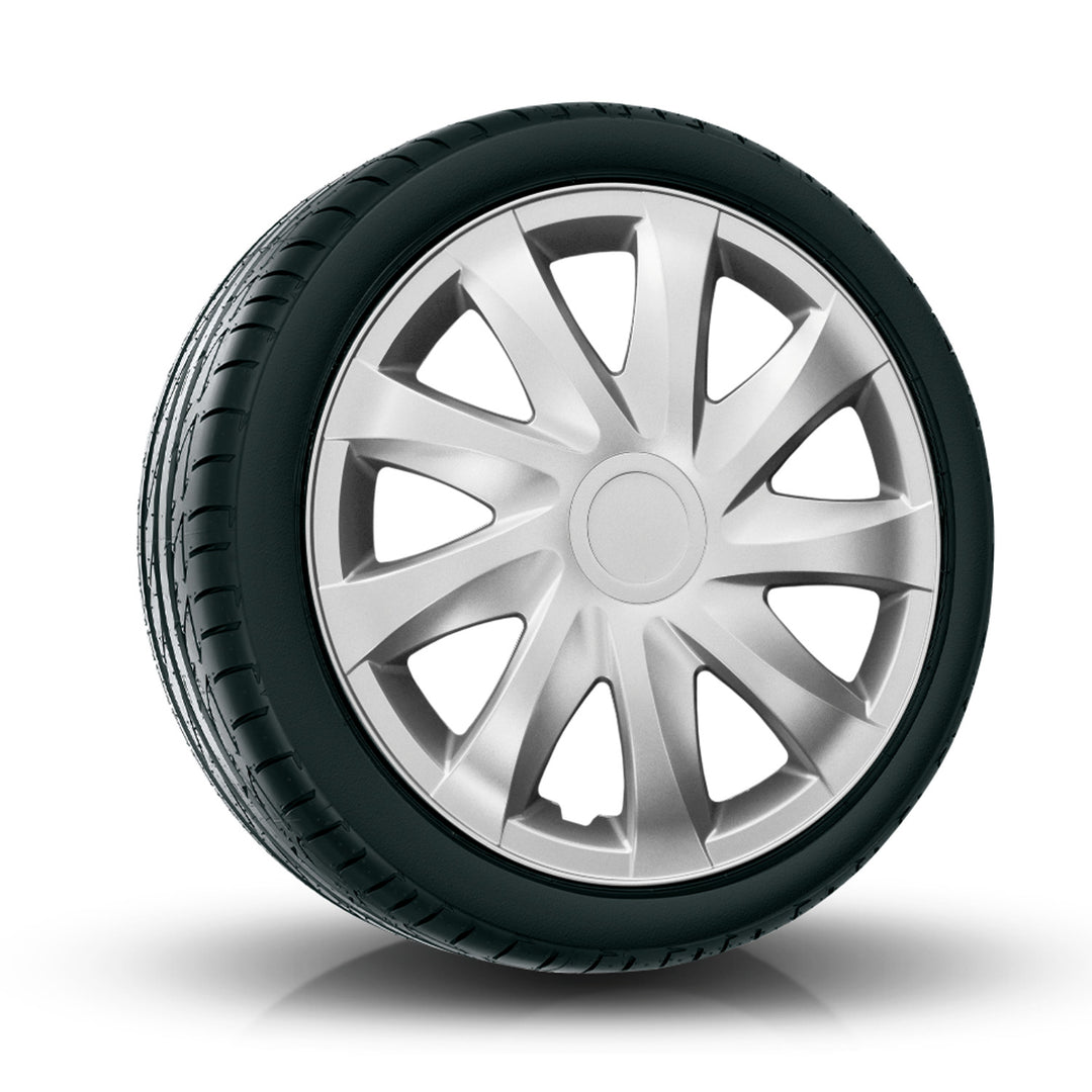 Universal 13" NRM Draco silver hubcaps, 4 pieces