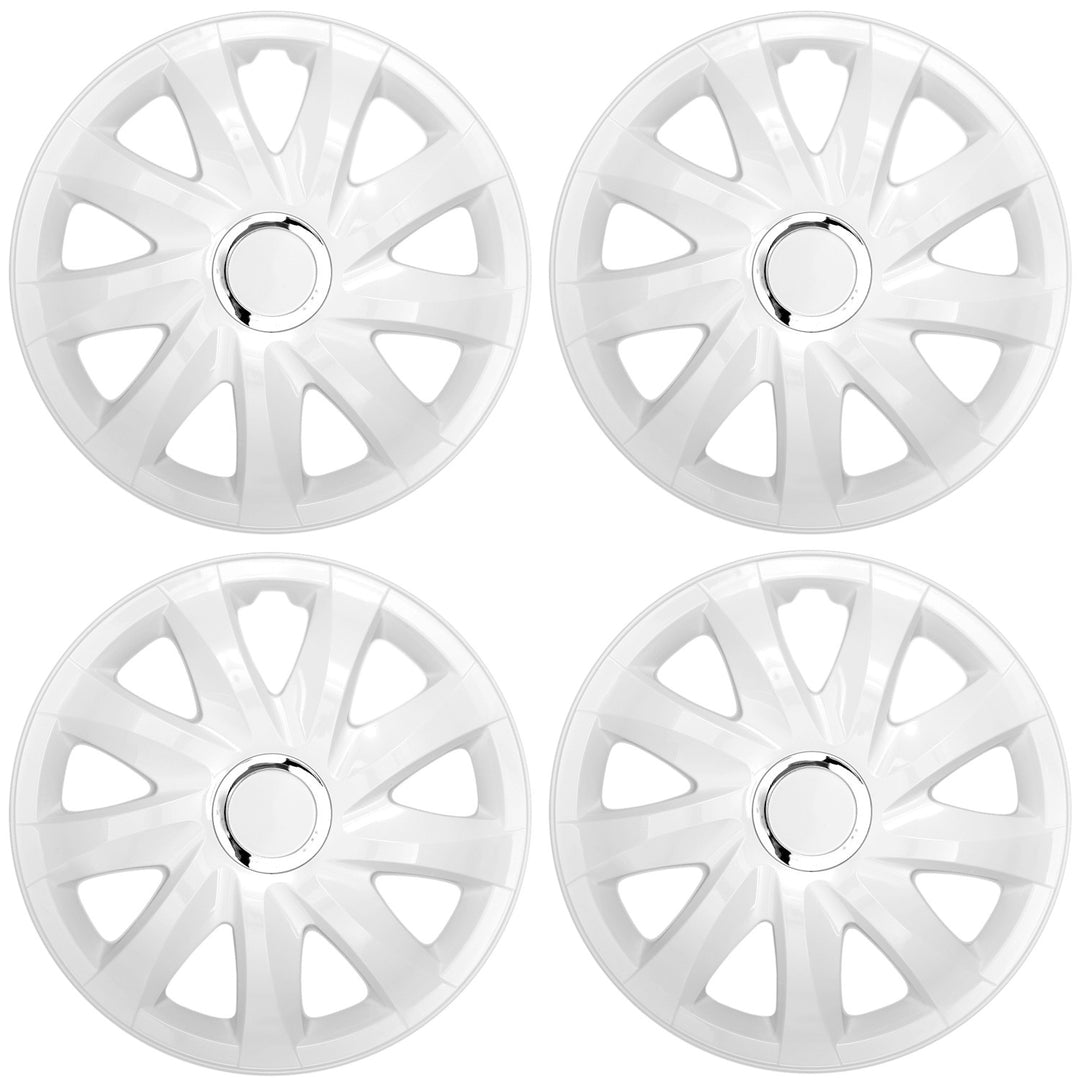 Universal 13" NRM Drift white hubcaps, set of 4