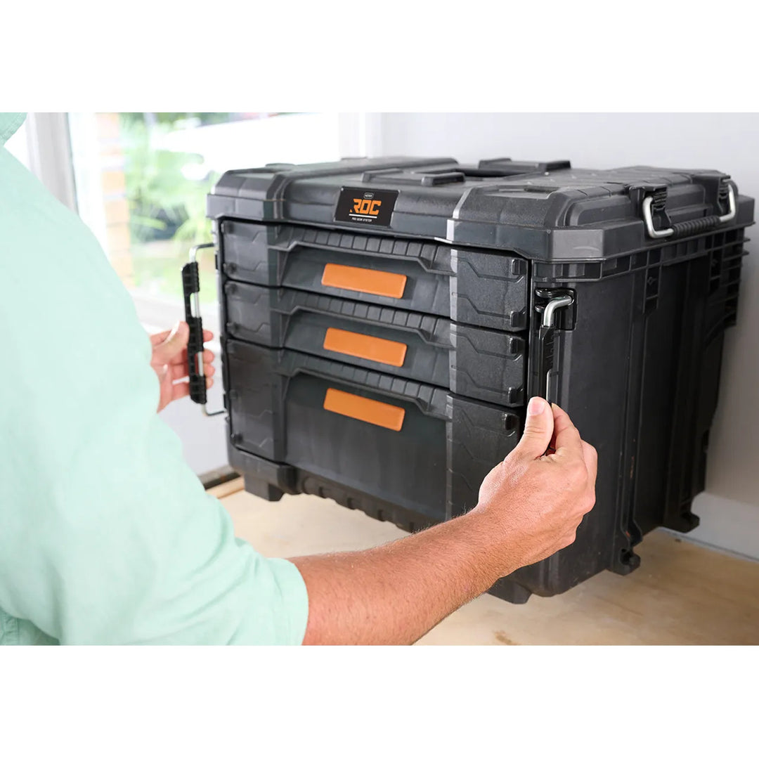 Keter ROC Pro Gear 2.0 XL Tool Box, with three drawers, included dividers, padlock slot, front latches, 259671