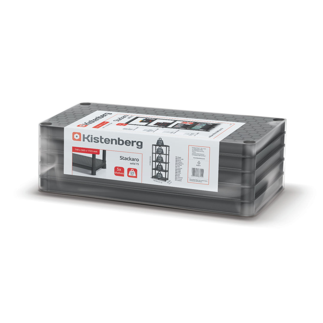 Stackaro Solid 75 Kistenberg shelving unit, max. total load 220 kg, 5 shelves, wall mounting, KSS75L5HD-S411