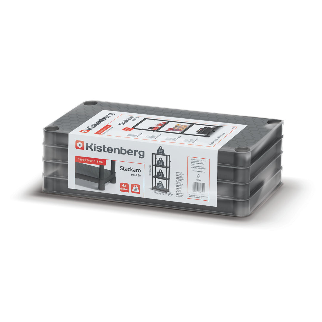 Stackaro Solid 60 Kistenberg shelf unit, max. total load 185 kg, 4 shelves, wall mounting, KSS60L4HD-S411