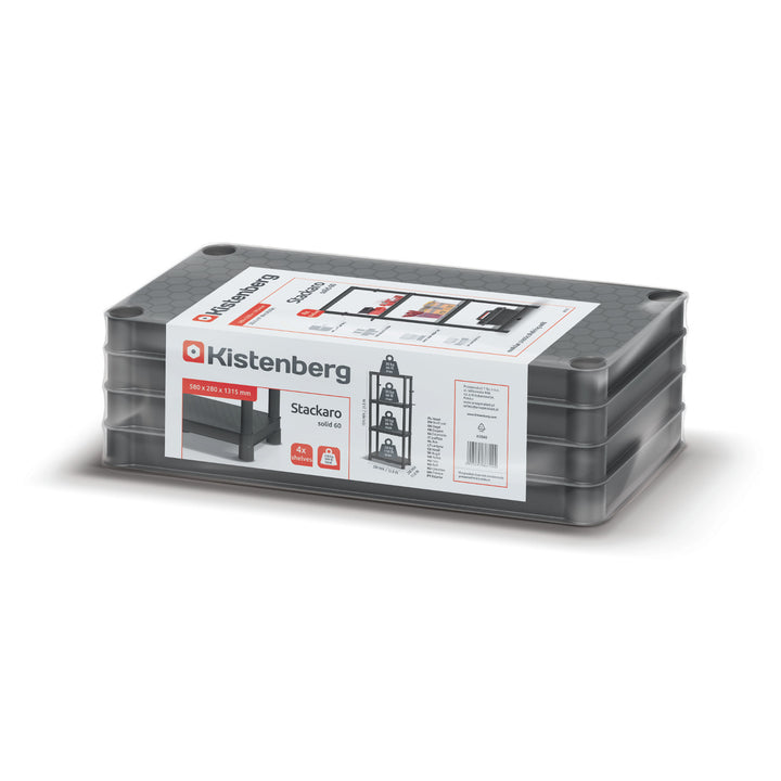 Stackaro Solid 60 Kistenberg shelf unit, max. total load 185 kg, 4 shelves, wall mounting, KSS60L4HD-S411