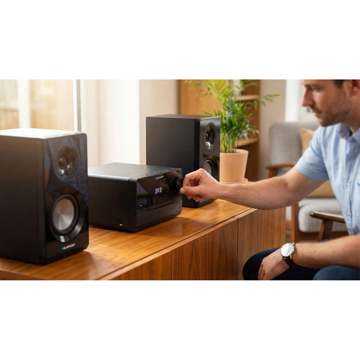 Blaupunkt micro system, 100W RMS power, DAB+ tuner, LED display, FM radio, telescopic antenna included, HDMI ARC connector, CD/MP3/USB/BT, clock with alarm function, MS49DAB