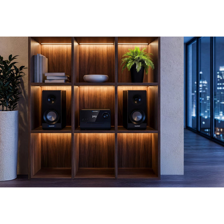 Blaupunkt micro system, 100W RMS power, DAB+ tuner, LED display, FM radio, telescopic antenna included, HDMI ARC connector, CD/MP3/USB/BT, clock with alarm function, MS49DAB