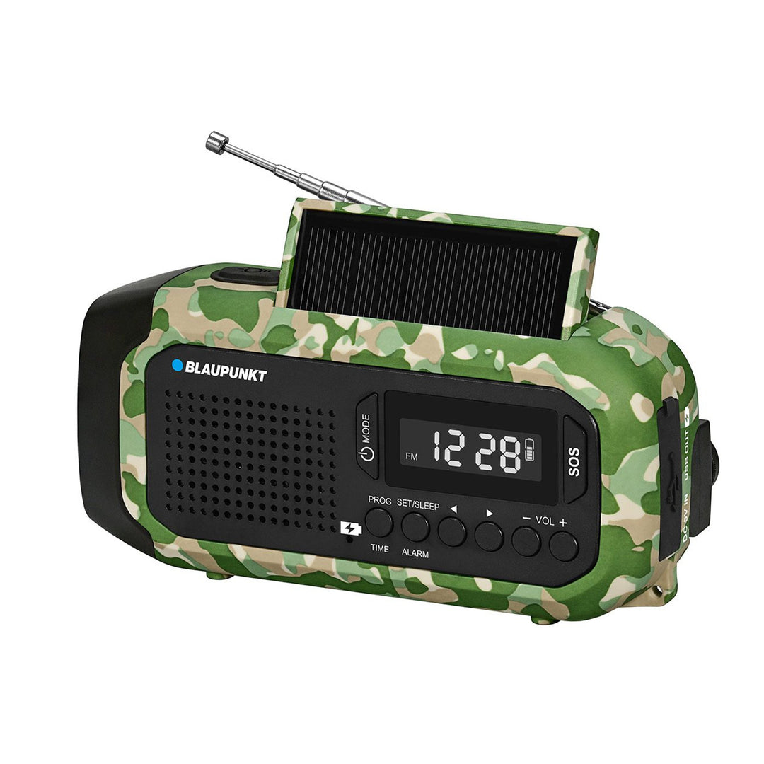 Blaupunkt FM emergency radio, LED flashlight, reading light, triple charging system, SOS alarm, ER20GC