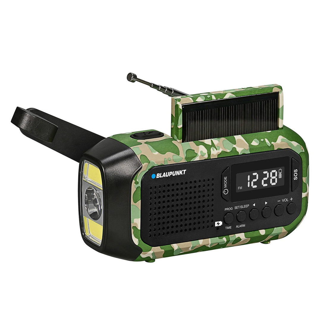 Blaupunkt FM emergency radio, LED flashlight, reading light, triple charging system, SOS alarm, ER20GC