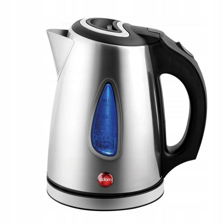 Eldom electric kettle, silver color, 1500W power, 1L capacity, water level indicator, backlit, CS10