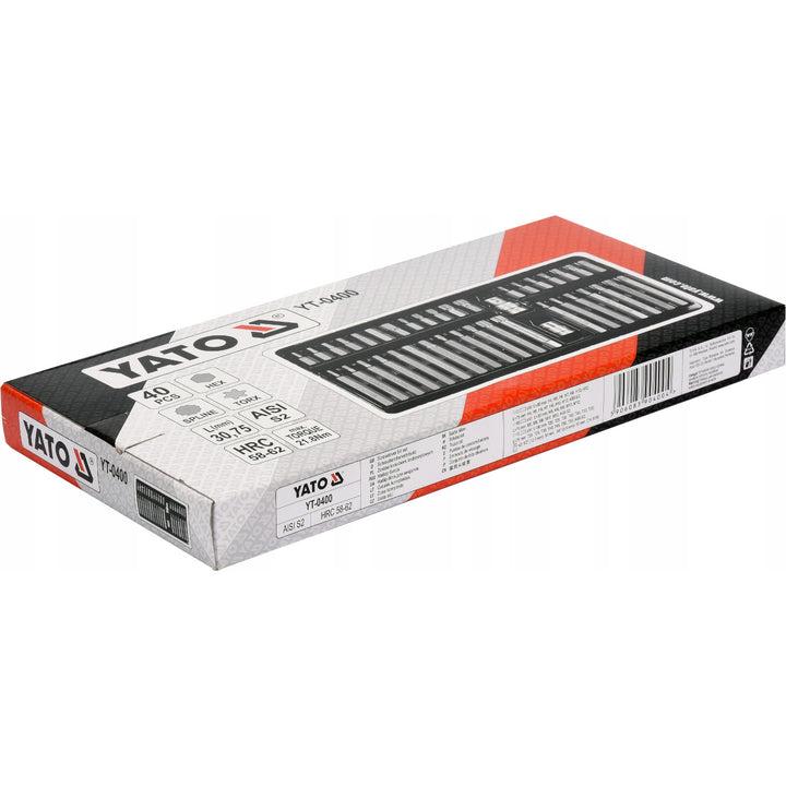 Professional Yato bit set, Torx, Spline, Hex, made of S2 tool alloy steel, high hardness HRC 58-62, in a case, YT-0400