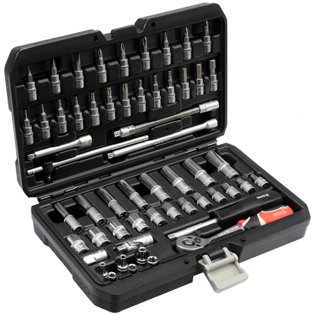 Yato professional tool set, socket wrenches and sockets, made of chrome-vanadium steel, 56 pieces, sockets with AS-Drive system, in a case, YT-14501