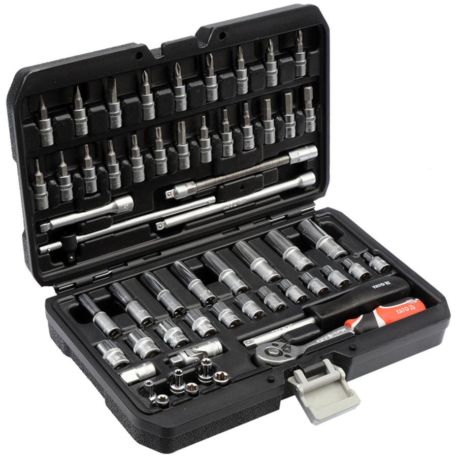 Yato professional tool set, socket wrenches and sockets, made of chrome-vanadium steel, 56 pieces, sockets with AS-Drive system, in a case, YT-14501
