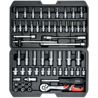 Yato professional tool set, socket wrenches and sockets, made of chrome-vanadium steel, 56 pieces, sockets with AS-Drive system, in a case, YT-14501