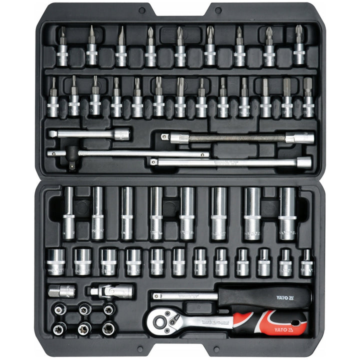 Yato professional tool set, socket wrenches and sockets, made of chrome-vanadium steel, 56 pieces, sockets with AS-Drive system, in a case, YT-14501