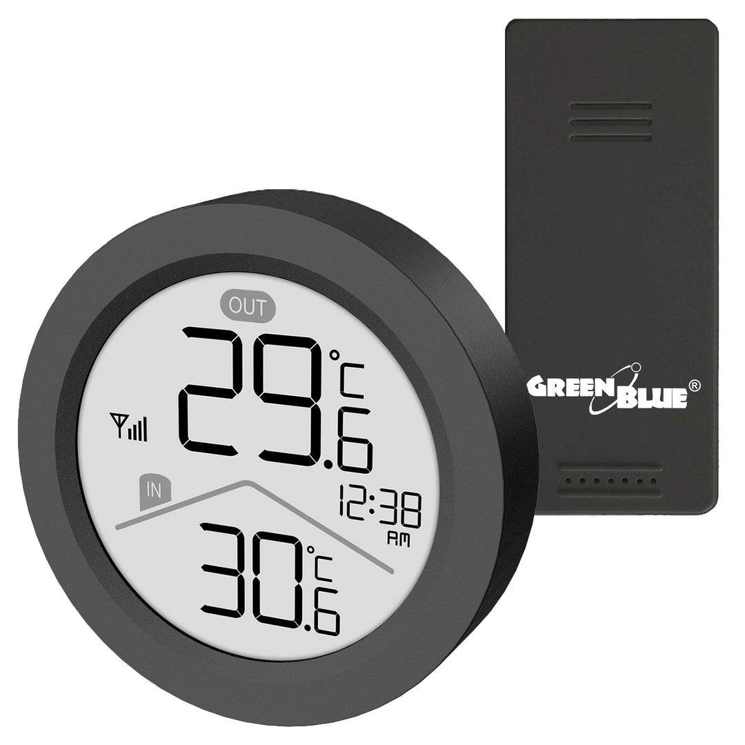GreenBlue Wireless Weather Station, Indoor/Outdoor Temperature, Clock, °C / °F Selectable, Range up to 60 m, Black, GB162 B