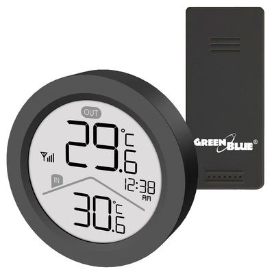 GreenBlue Wireless Weather Station, Indoor/Outdoor Temperature, Clock, °C / °F Selectable, Range up to 60 m, Black, GB162 B