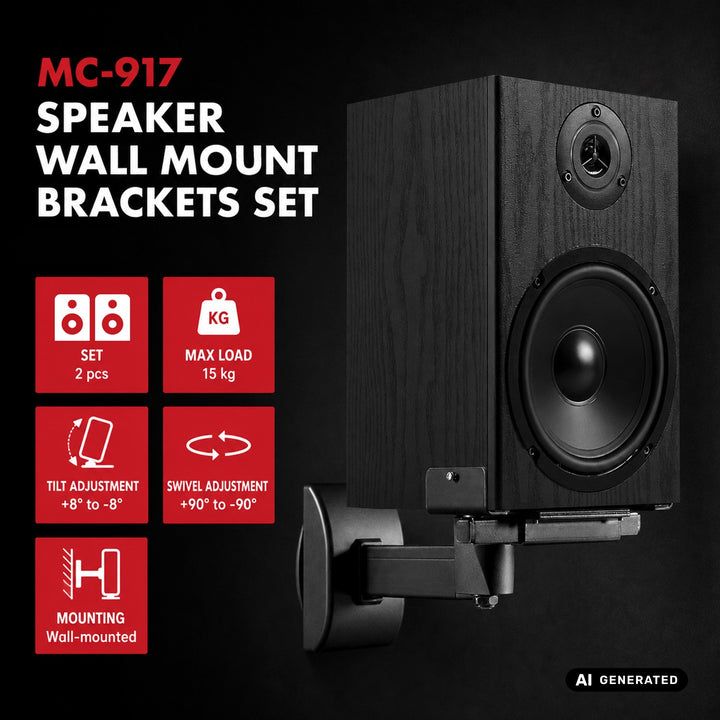 Set of Maclean speaker mounts/hangers, universal, vertically adjustable +8°–-8° and horizontally adjustable +90°–-90°, max. 15 kg, MC-917
