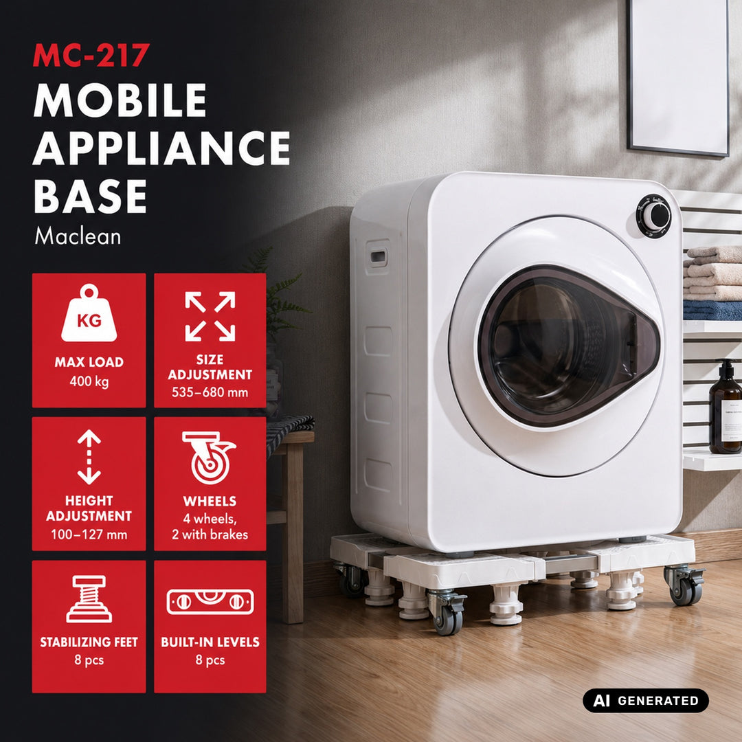 Maclean Mobile Stand for Household Appliances, Lockable Casters, Width 535–680 mm, Universal, for Transporting Household Appliances, up to 400 kg, MC-217