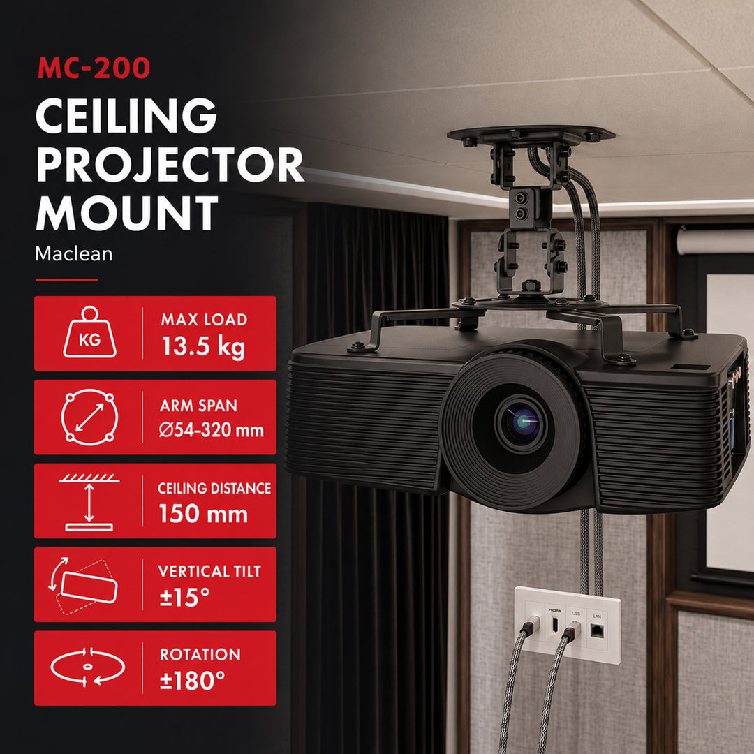 Maclean Ceiling Mount/Hanger for Projectors, 54–320 mm, up to 13.5 kg, 360-degree rotation, MC-200 B