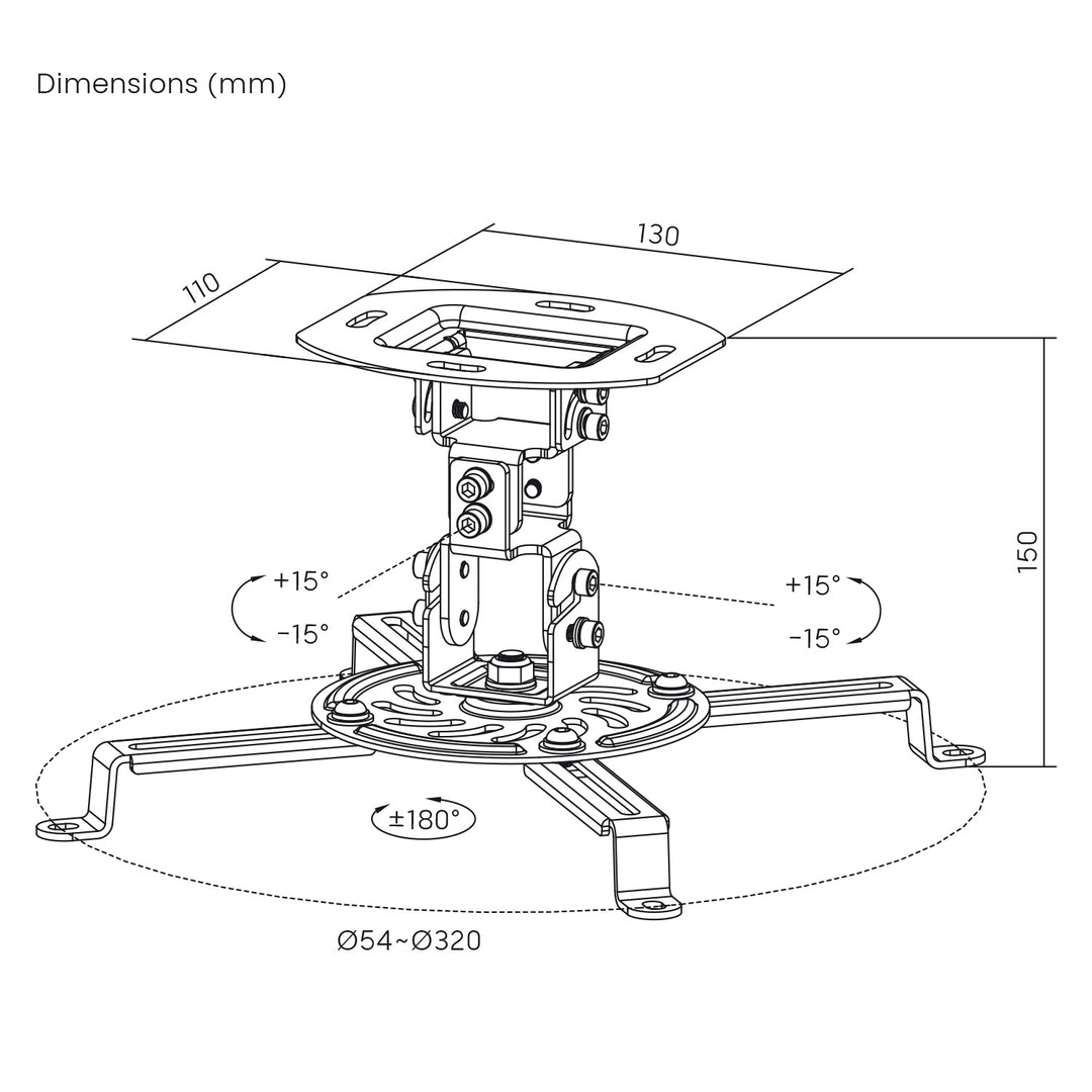 Maclean Ceiling Mount/Hanger for Projectors, 54–320 mm, up to 13.5 kg, 360-degree rotation, MC-200 W