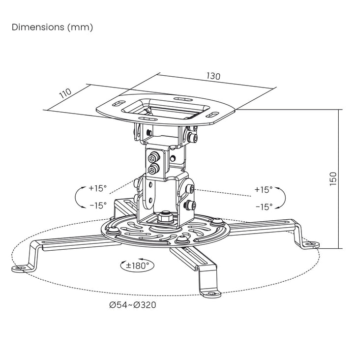 Maclean Ceiling Mount/Hanger for Projectors, 54–320 mm, up to 13.5 kg, 360-degree rotation, MC-200 W