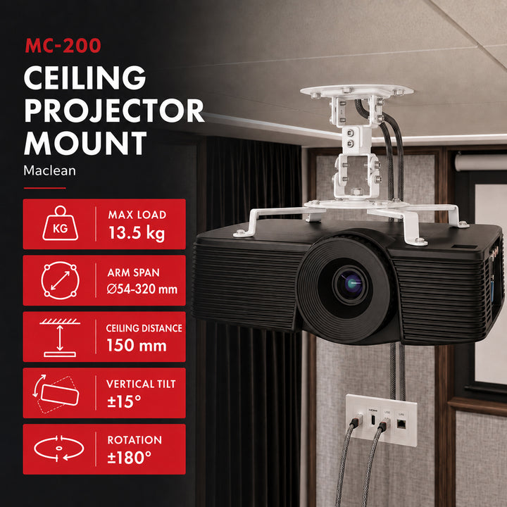 Maclean Ceiling Mount/Hanger for Projectors, 54–320 mm, up to 13.5 kg, 360-degree rotation, MC-200 W