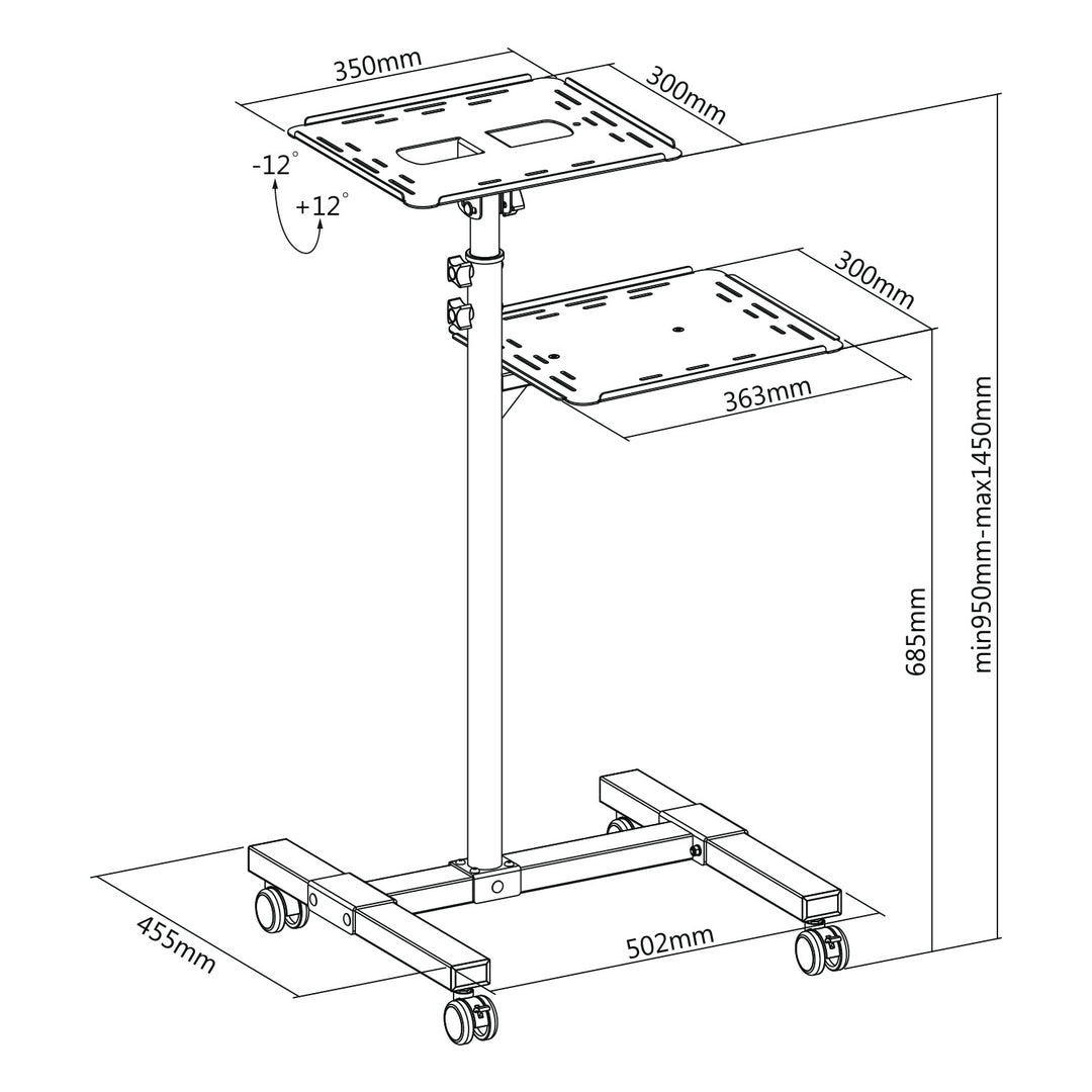 Maclean Adjustable Steel Mobile Projector/Laptop Stand, max. 10 kg, MC-207