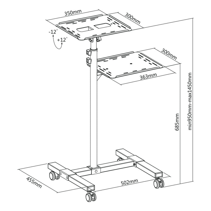Maclean Adjustable Steel Mobile Projector/Laptop Stand, max. 10 kg, MC-207