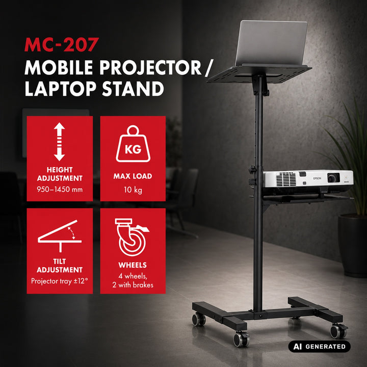 Maclean Adjustable Steel Mobile Projector/Laptop Stand, max. 10 kg, MC-207