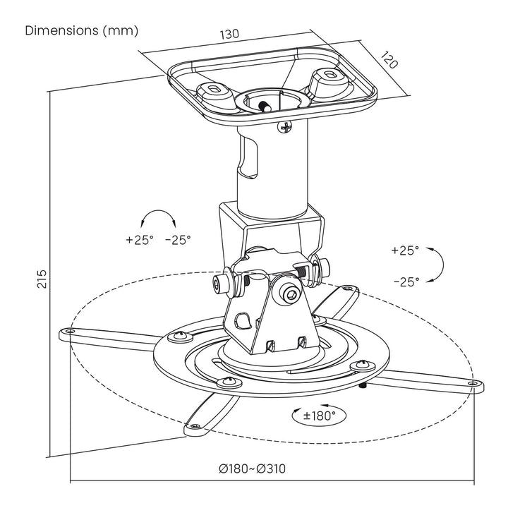 Maclean Projector Ceiling Mount/Hanger, Steel, 180–310 mm, up to 15 kg, MC-208 B