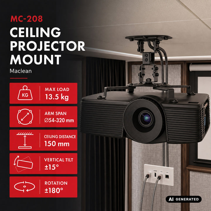 Maclean Projector Ceiling Mount/Hanger, Steel, 180–310 mm, up to 15 kg, MC-208 B