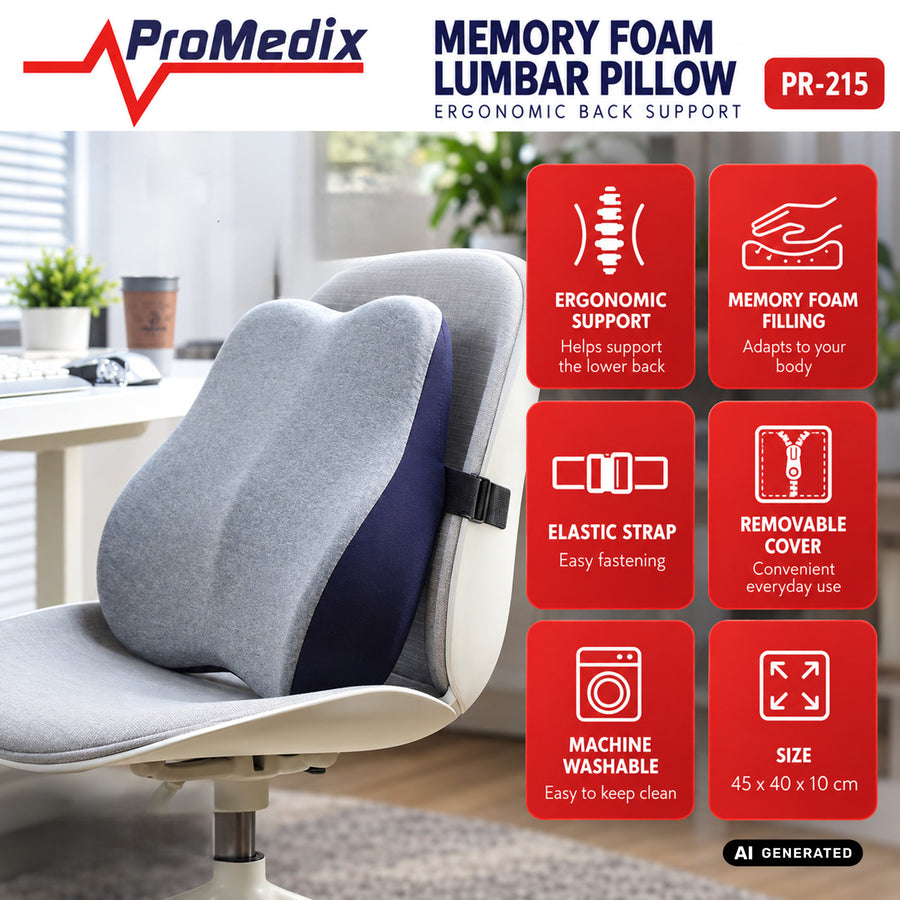Promedix Memory Foam Lumbar Pillow, 45x40x10 cm, PR-215