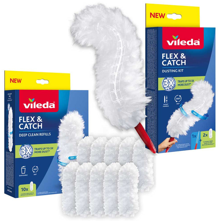 Vileda Flex&Catch dustpan, with short handle, anti-slip protection, flexible head + 10 refills