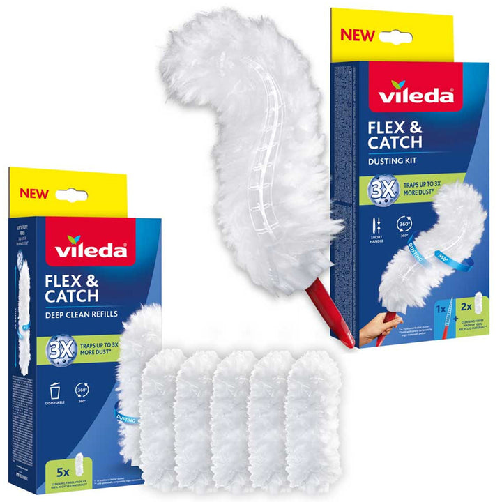 Vileda Flex&Catch dustpan, with short handle, anti-slip protection, flexible head + 5 refills