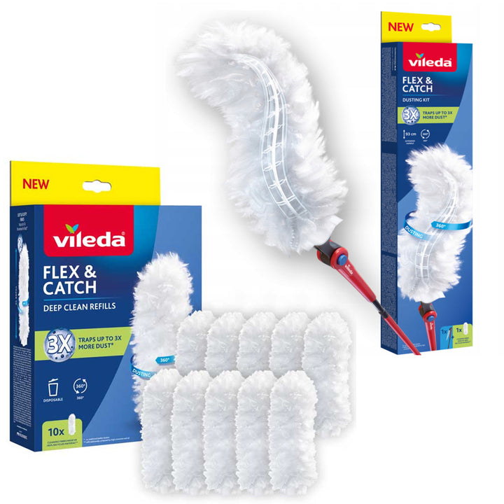 Vileda Flex&Catch dustpan, with long handle, anti-slip protection, flexible head + 10 dustpan refills