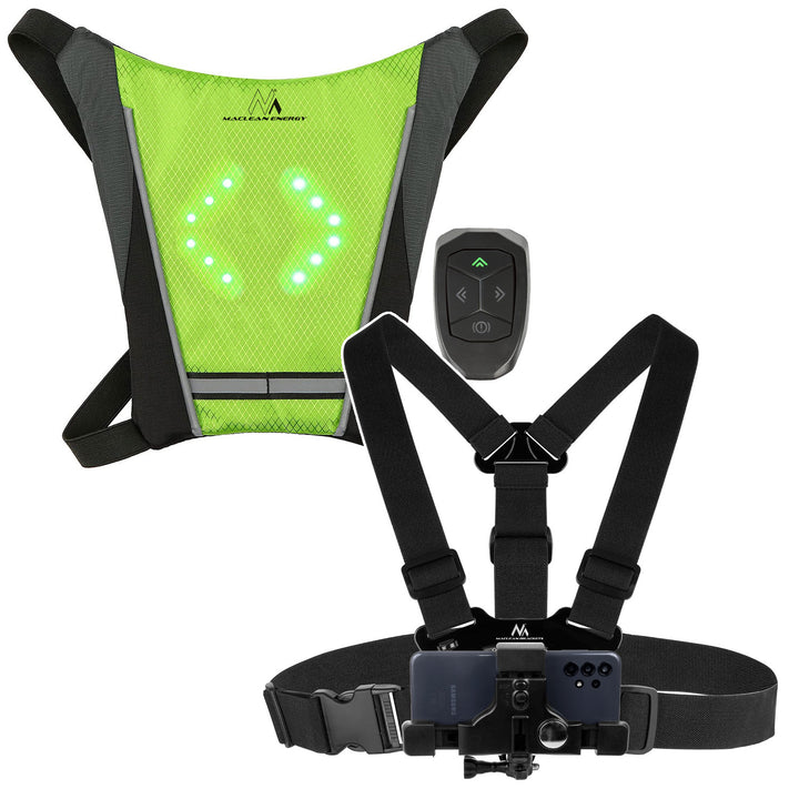 Backpack with LED signal light, remote control, water resistance: remote control IPx5, backpack IPX2 + sports shoulder straps for Maclean MC-445 phone