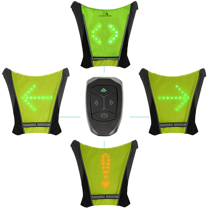 Backpack with LED signal light, remote control, waterproof: remote control IPx5, backpack IPX2 + MC-825 sports headband for phone