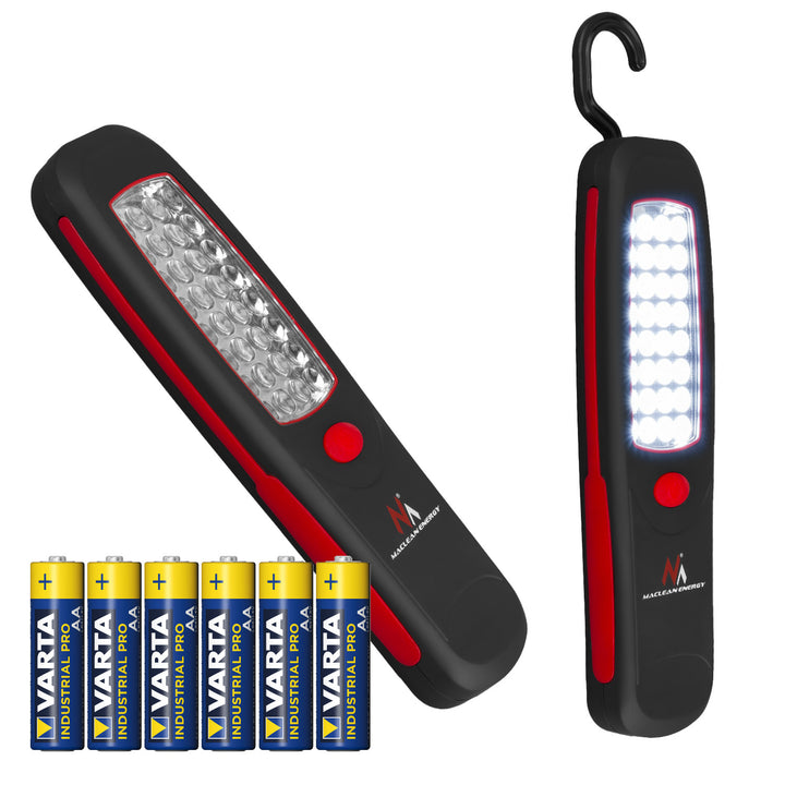 Maclean 24 LED workshop lamp, magnet, hook, MCE03 2 pieces + 6x Varta Industrial LR6/AA R-06 batteries