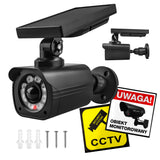 Solar-powered dummy camera, flashing LED, motion sensor, LED lighting, free sticker, SOL1800S/B