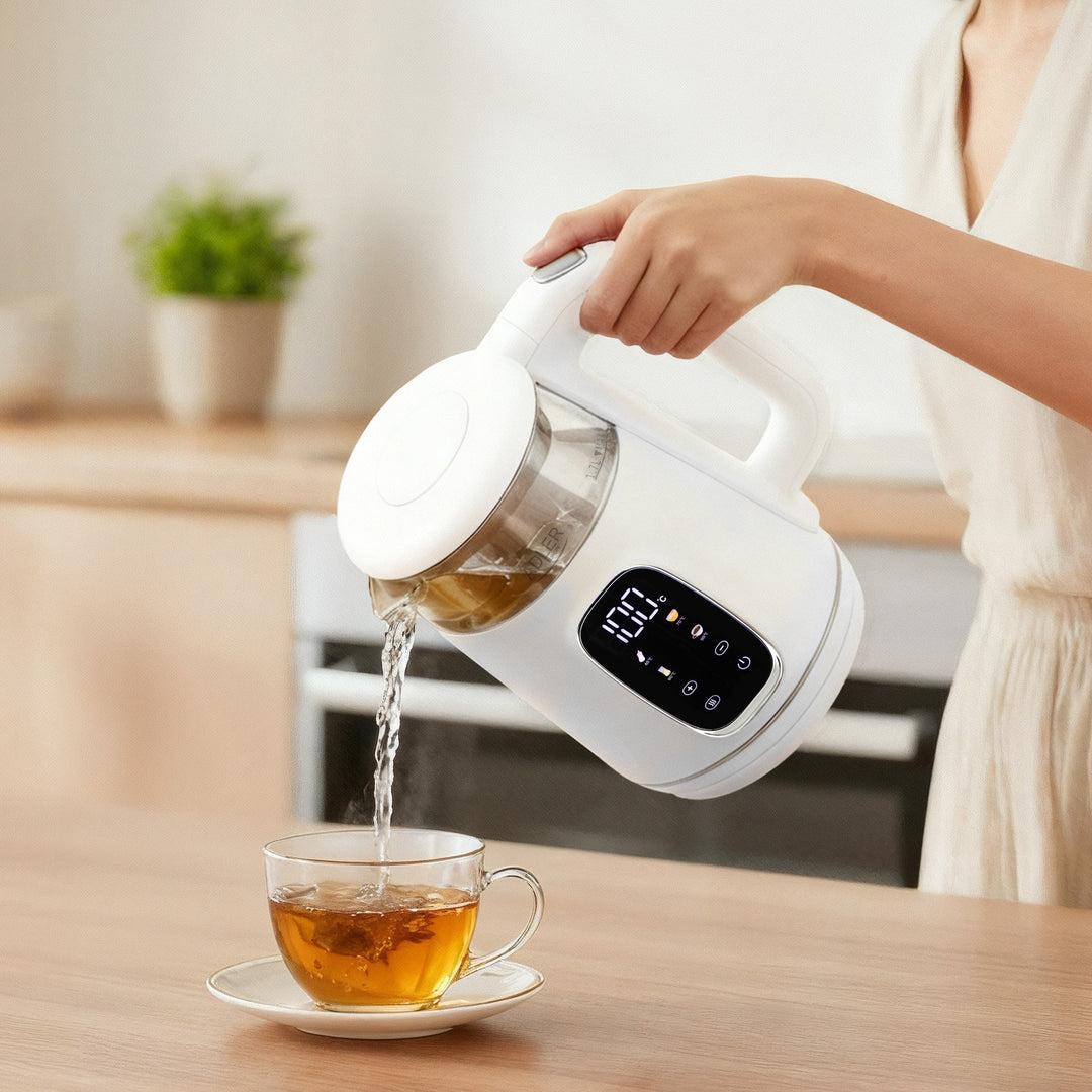 1.7L glass electric kettle with temperature control, LED, 40–100°C, Adler AD 1305 WS white