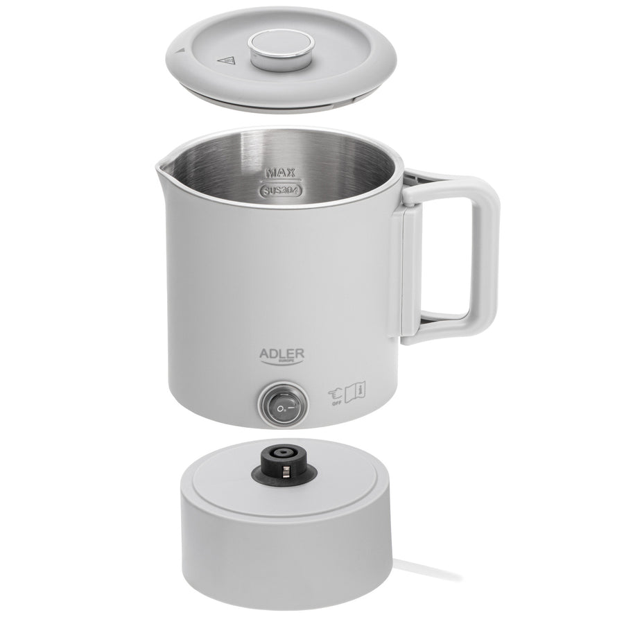 Adler electric kettle, travel kettle, double walls, capacity 0.8 l, max. power 650 W, gray, AD 1388