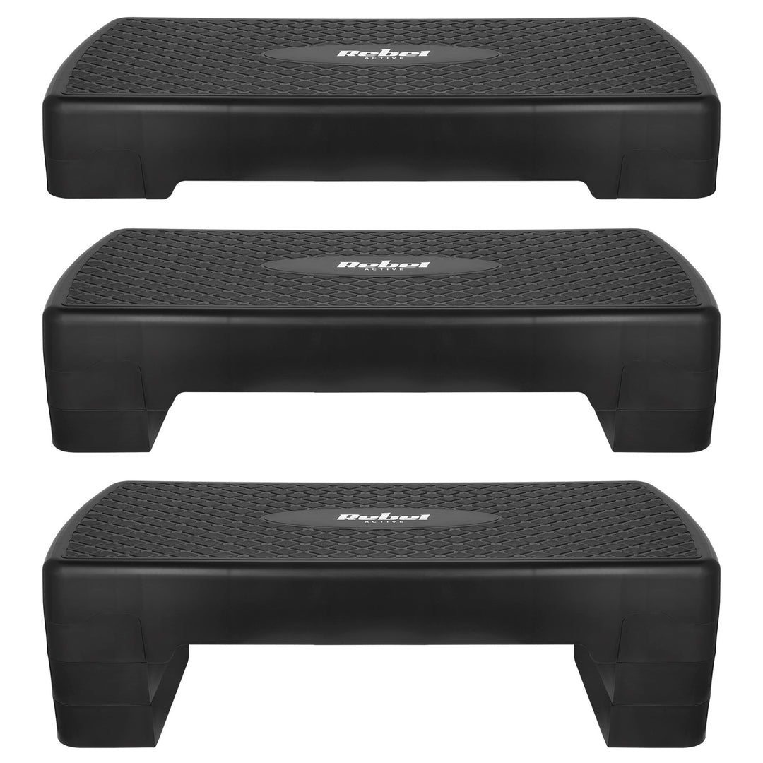 Rebel Active aerobics and fitness step, 3 steps, 68 cm, black, RBA-3227-BK