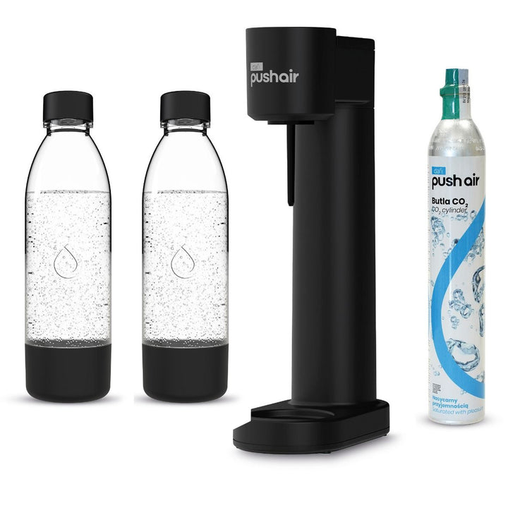 Dafi Push Air carbonator, black, includes 2 x 0.7L bottles and a CO2 cartridge