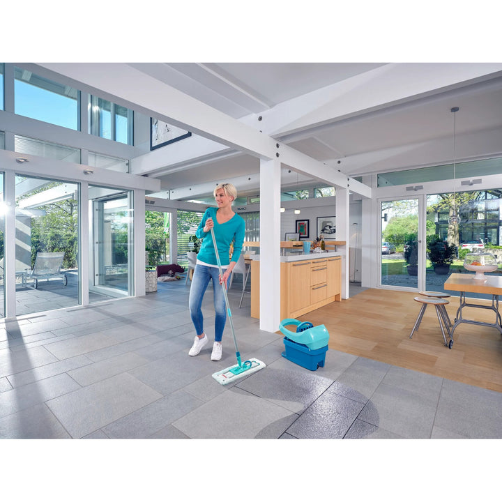 Leifheit Profi Set, mop and bucket on wheels, foot-operated wringer, easy to empty, 8L capacity, Micro Duo pad, 55096