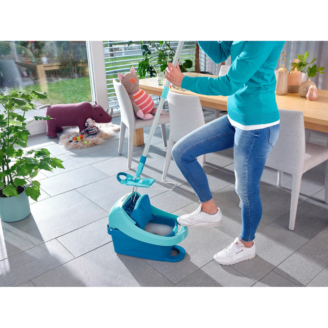 Leifheit Profi Set, mop and bucket on wheels, foot-operated wringer, easy to empty, 8L capacity, Micro Duo pad, 55096