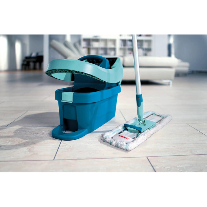 Leifheit Profi Set, mop and bucket on wheels, foot-operated wringer, easy to empty, 8L capacity, Micro Duo pad, 55096