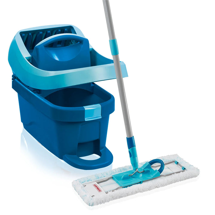 Leifheit Profi Set, mop and bucket on wheels, foot-operated wringer, easy to empty, 8L capacity, Micro Duo pad, 55096