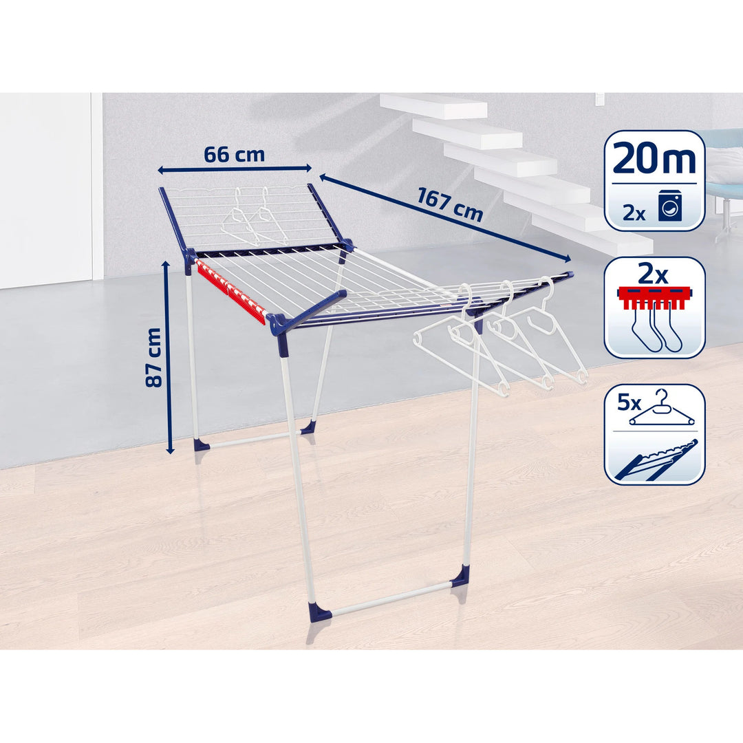Leifheit Pegasus 200 Solid Drying Rack, 20 m line length, stable parallel legs, weatherproof, 2 laundry clips, 81520